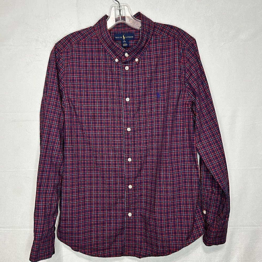 Ralph Lauren Boys Shirt XL 18-20 Red Plaid Cotton Long Sleeve Button Up Preppy